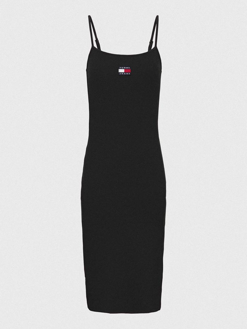 Női Tommy Hilfiger Badge Logo Midi Dresses Fekete | HU 42VRW